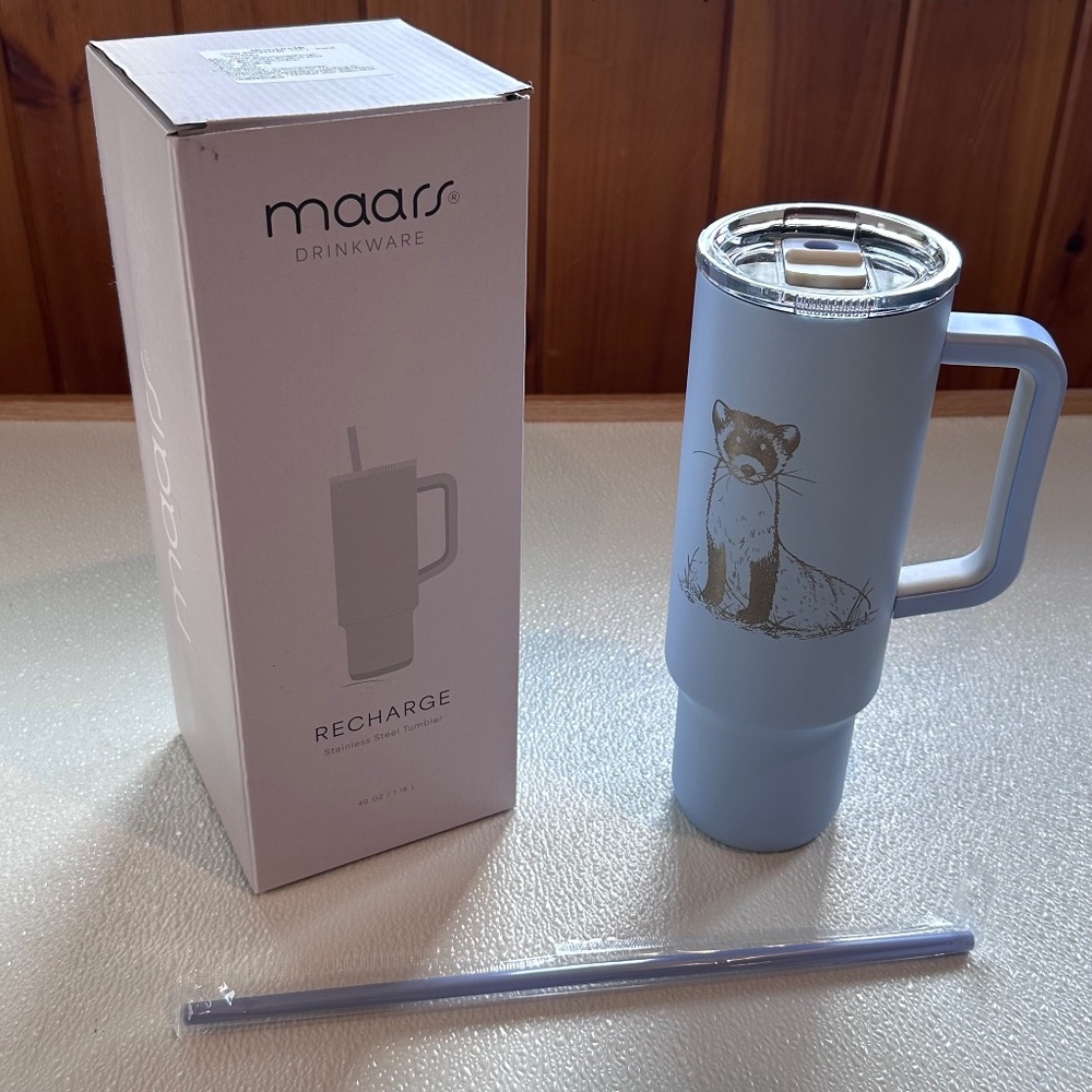 Maars 40 oz Stainless Steel Tumbler, Travel Mug, w/ Ferret in Sky Blue